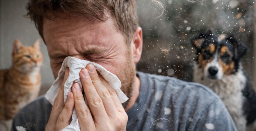 Alergik, který kýchá kvůli svému psovi a kočce.